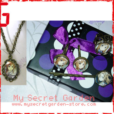 Sword Art Online ソードアート・オンライ Asuna Yuuki anime Cabochon Gift Set ( Ring, Earrings, Hair Clip, Necklace)